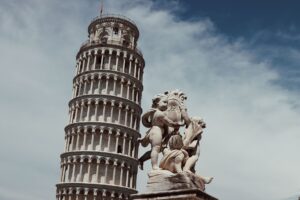Indian students near Leaning Tower of Pisa with University of Pisa aerospace engineering campus